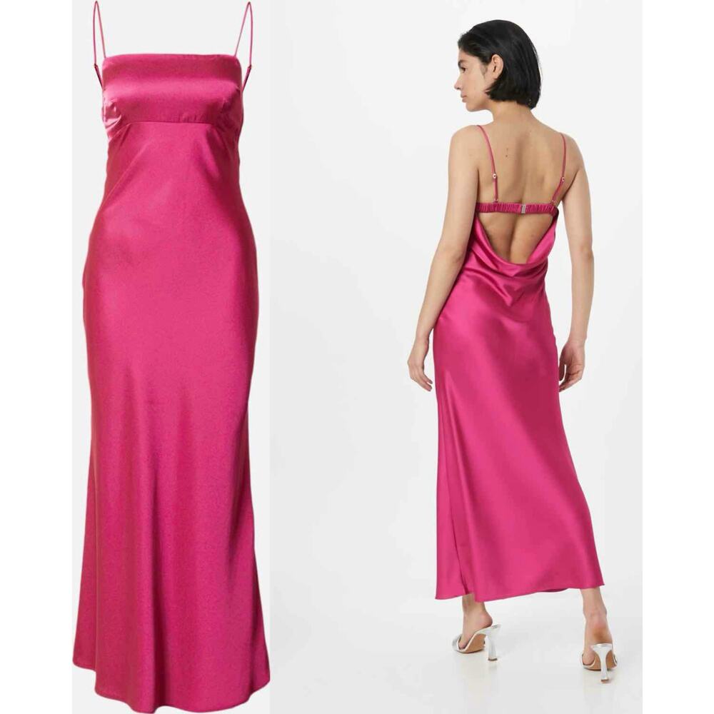 Abercrombie & Fitch Hot Pink Satin Midi Slip Dress